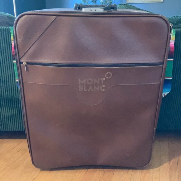 Vintage Montblanc Luggage Leather Rolling Suitcase - Picture 1 of 8